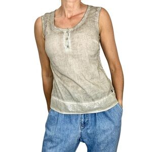Manguun Germany 100% cotton lightweight beige tan sequin sleeveless tank top